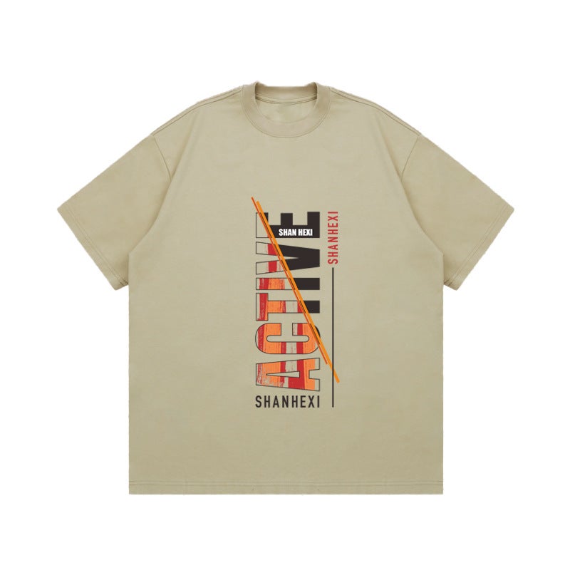 American Style Black Short-Sleeved T-Shirt Oversize Summer Creative Letter Printed Loose Casual Heavy Top Ins Men - Image 1