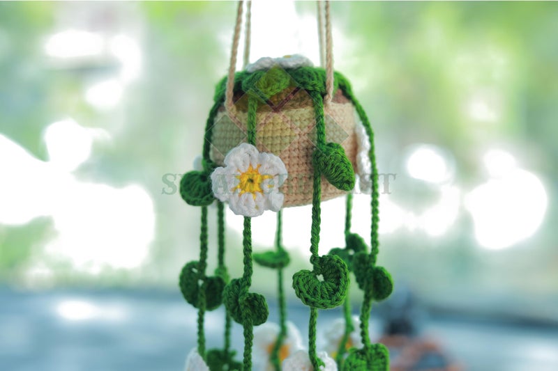 SYCAMORE EAST Cute Potted Plants Crochet Car Mirror Hanging Accessories for Women Men - Handmade Knitted Rear View Mirror Accessories - Interior Aesthetic Pack-1, Multi - Image 3