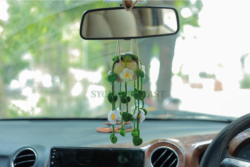 SYCAMORE EAST Cute Potted Plants Crochet Car Mirror Hanging Accessories for Women Men - Handmade Knitted Rear View Mirror Accessories - Interior Aesthetic Pack-1, Multi - Image 4