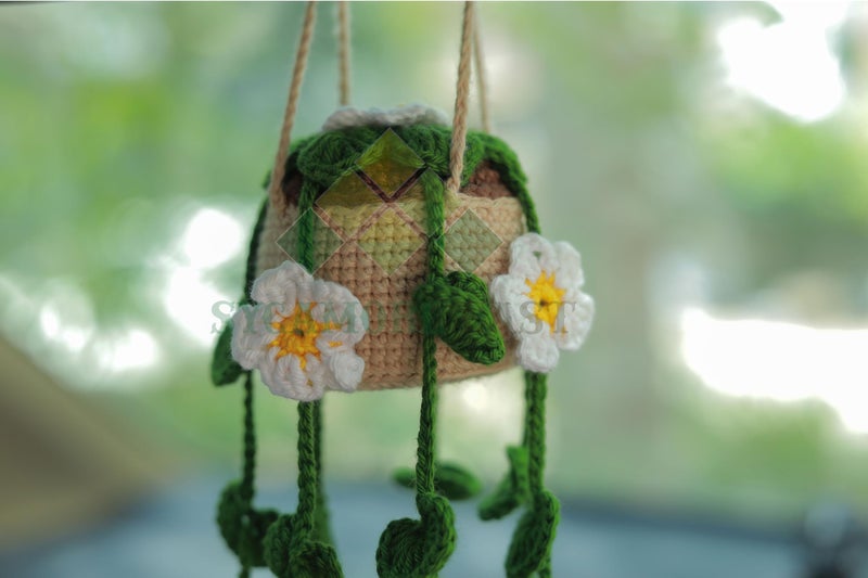 SYCAMORE EAST Cute Potted Plants Crochet Car Mirror Hanging Accessories for Women Men - Handmade Knitted Rear View Mirror Accessories - Interior Aesthetic Pack-1, Multi - Image 2