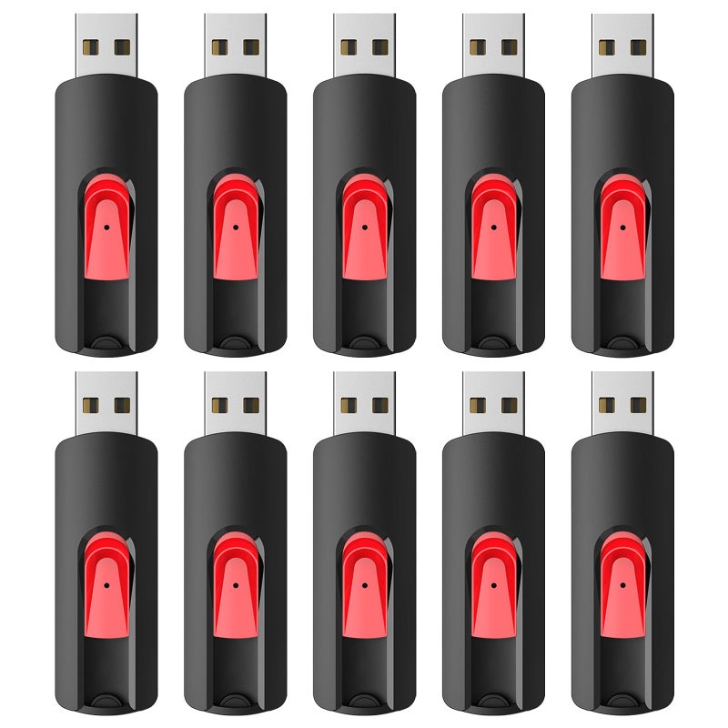 RAOYI 10Pcs 32GB USB Flash Drives Slide Retractable Memory Stick Bulk USB 2.0 Thumb Drive Jump Drive Zip Drive USB Sticks Data Storage Backup for PC Mac (32G, Red) - Image 1
