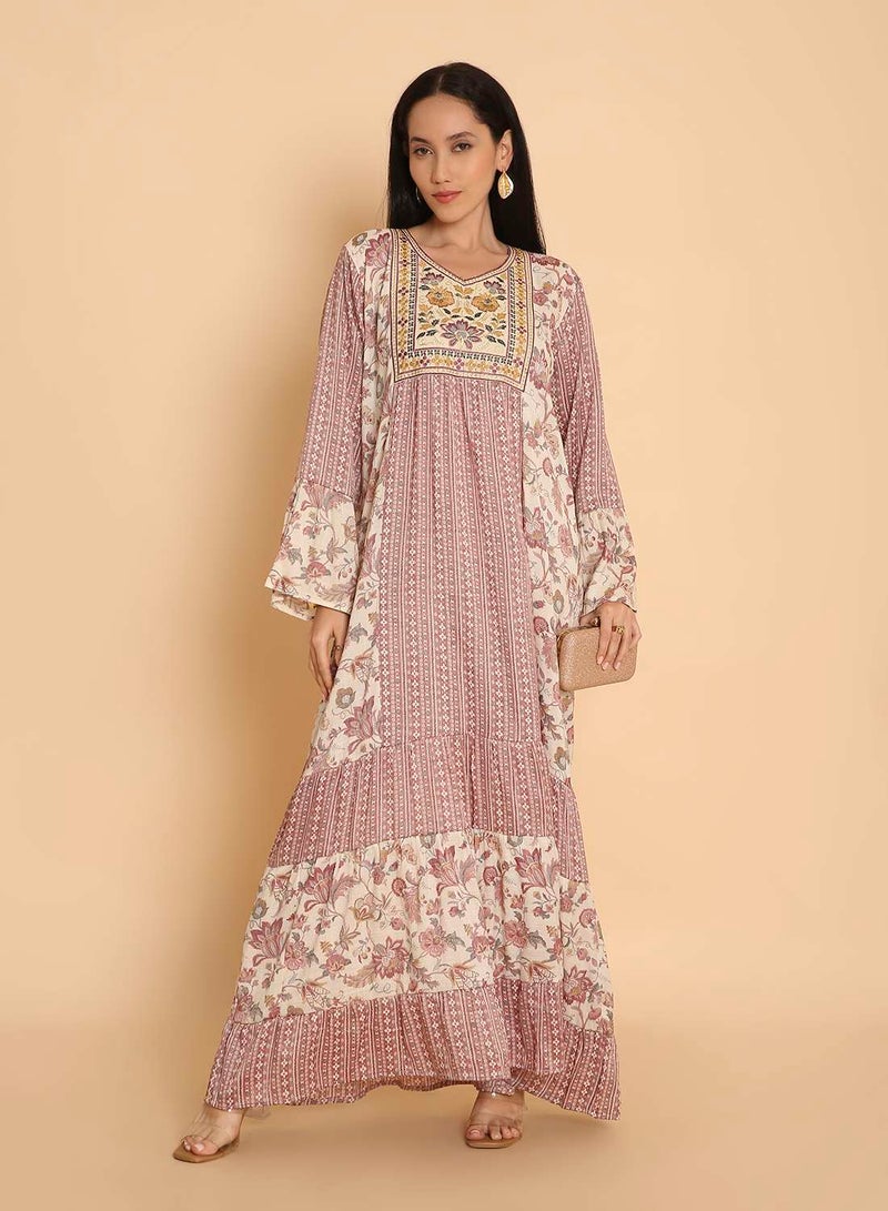 HANA & SARA Arabic womens jalabiya kaftan dress with unique embroidery stone work - Image 1