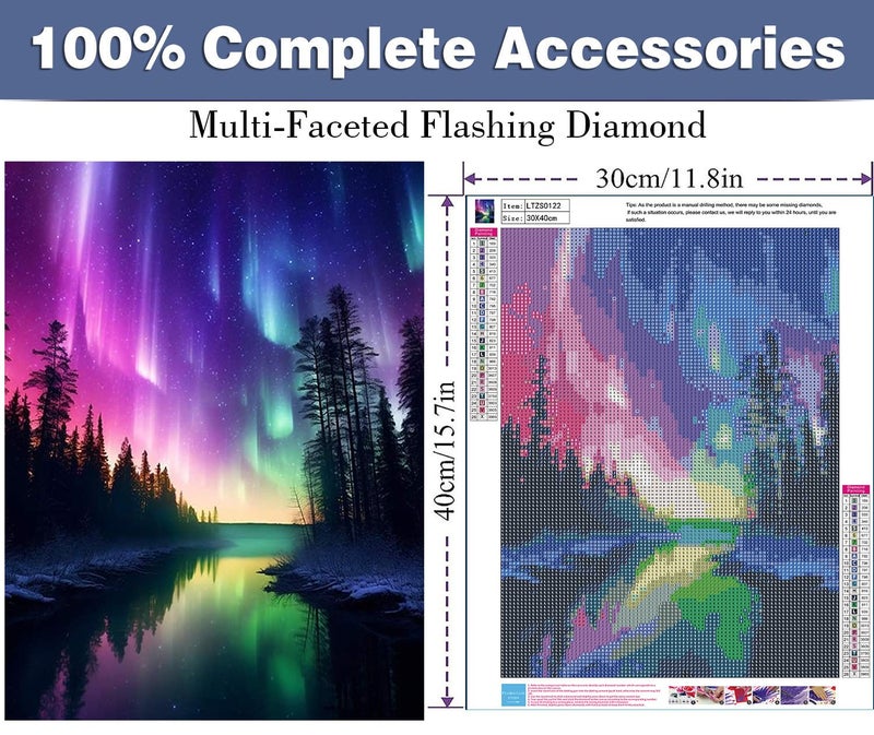 ijbnhd Diamond Art Kit for Adults, Aurora Diamond Painting Kit for Adults Full Drill Round Forests Lake Gem Art Painting for Crafts Home Wall Decor Gift 12x16inch - Image 2