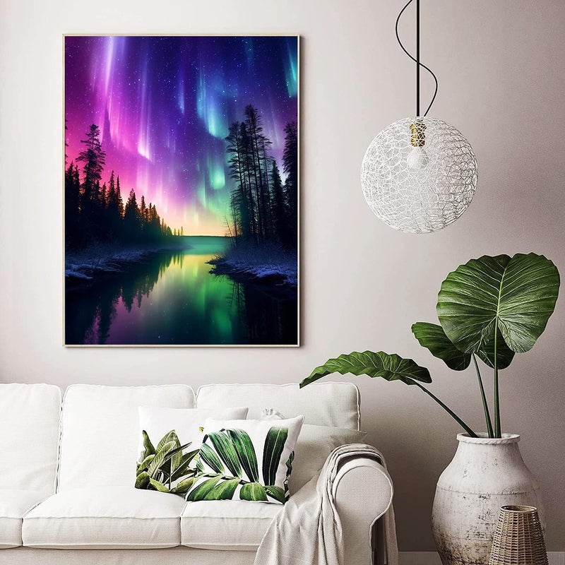 ijbnhd Diamond Art Kit for Adults, Aurora Diamond Painting Kit for Adults Full Drill Round Forests Lake Gem Art Painting for Crafts Home Wall Decor Gift 12x16inch - Image 4