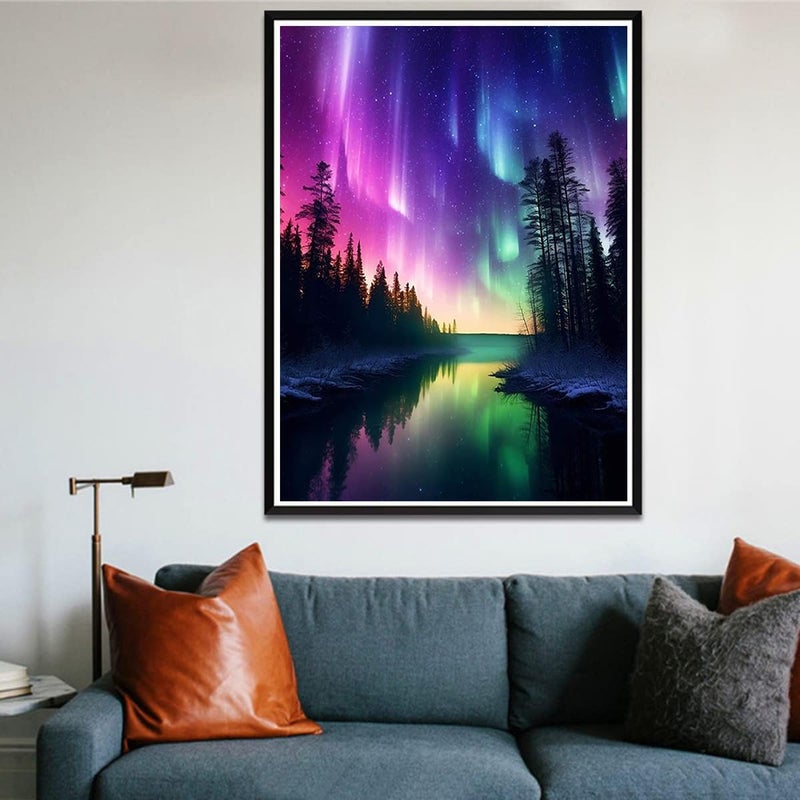 ijbnhd Diamond Art Kit for Adults, Aurora Diamond Painting Kit for Adults Full Drill Round Forests Lake Gem Art Painting for Crafts Home Wall Decor Gift 12x16inch - Image 3