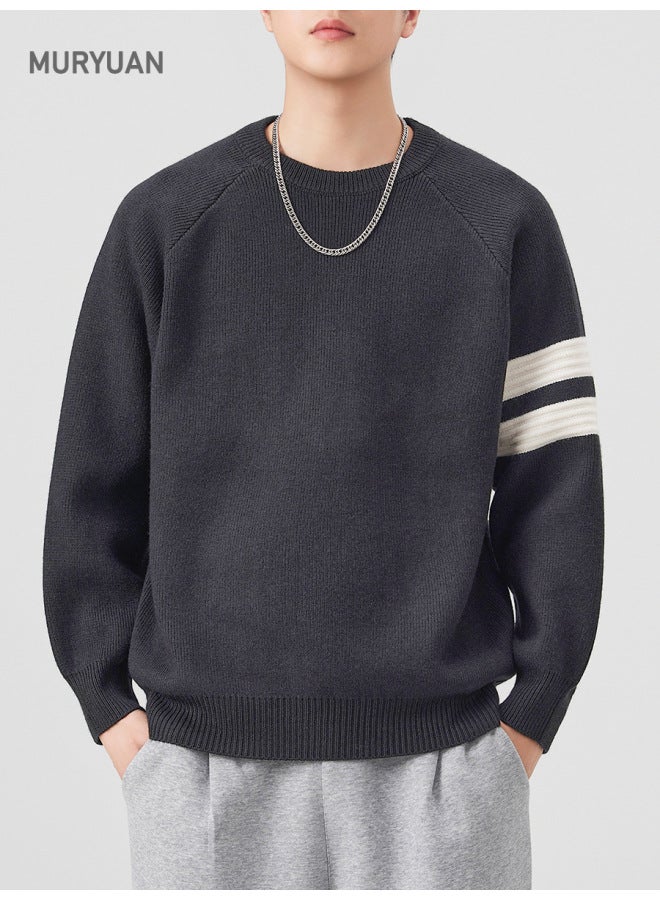 Trendy Brand Striped Patchwork Knit Sweater Men's Autumn Winter New High Street Versatile Sport Jacket - Image 3