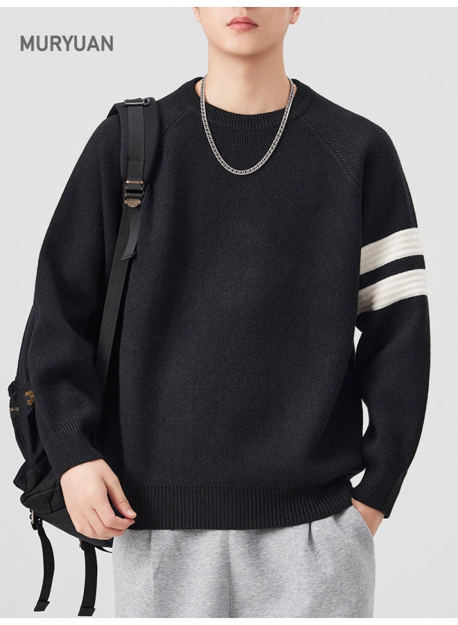 Trendy Brand Striped Patchwork Knit Sweater Men's Autumn Winter New High Street Versatile Sport Jacket - Image 1