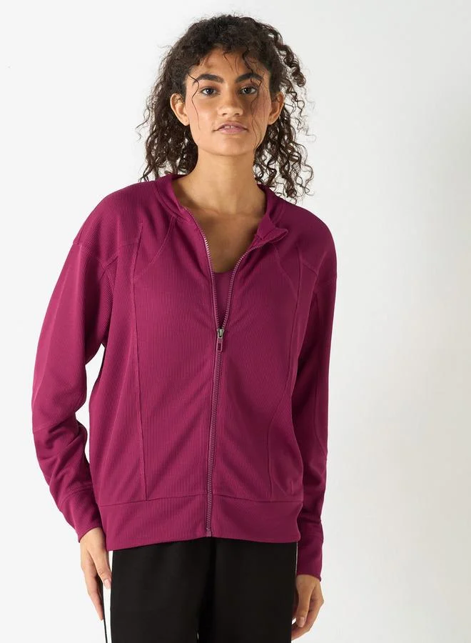 Kappa Kappa Ribbed Zip Through Jacket with Long Sleeves