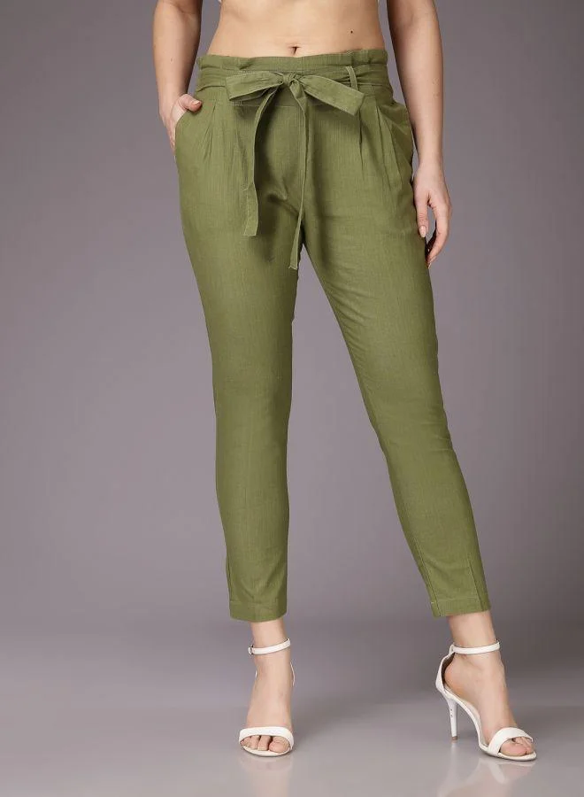 Freehand  Women Tapered Solid High-Rise Paperbag Trousers for Women | Best Price UAE