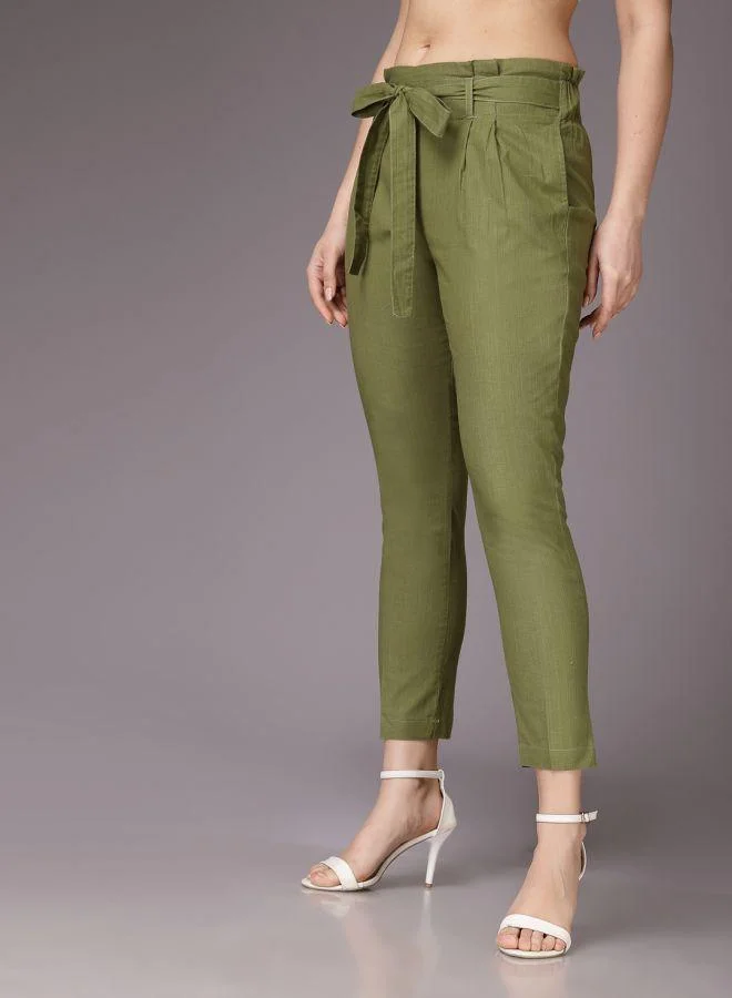 Freehand  Women Tapered Solid High-Rise Paperbag Trousers for Women | Best Price UAE