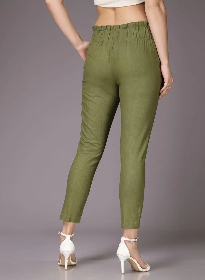 Freehand  Women Tapered Solid High-Rise Paperbag Trousers for Women | Best Price UAE