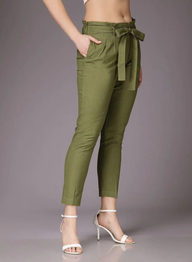 Freehand  Women Tapered Solid High-Rise Paperbag Trousers for Women | Best Price UAE
