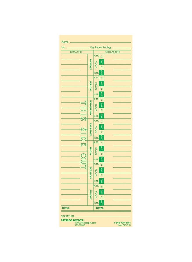 Office Depot Time Cards Weekly Mondaysunday Format 1Sided 3 3/8In. X 8 7/8In. Manila Pack Of 100 Gb740016 - Image 1