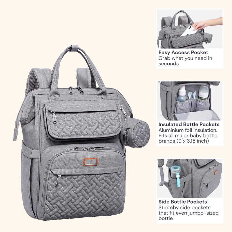 BabbleRoo Diaper Bag Backpack, Multifunction Large Bags with Changing Pad & Stroller Straps & Pacifier Case, Unisex Stylish Travel Back Pack Nappy Changing Bag for Moms Dads (gray) - Image 4