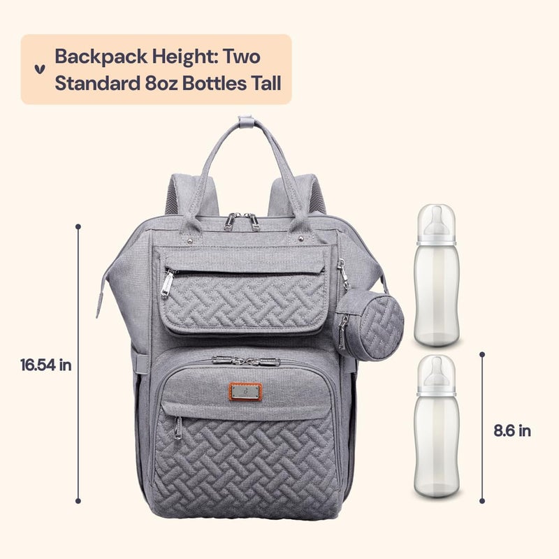 BabbleRoo Diaper Bag Backpack, Multifunction Large Bags with Changing Pad & Stroller Straps & Pacifier Case, Unisex Stylish Travel Back Pack Nappy Changing Bag for Moms Dads (gray) - Image 2