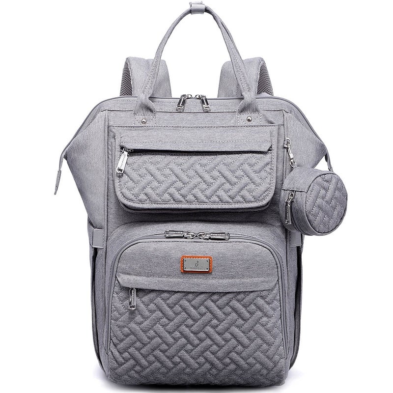 BabbleRoo Diaper Bag Backpack, Multifunction Large Bags with Changing Pad & Stroller Straps & Pacifier Case, Unisex Stylish Travel Back Pack Nappy Changing Bag for Moms Dads (gray) - Image 1