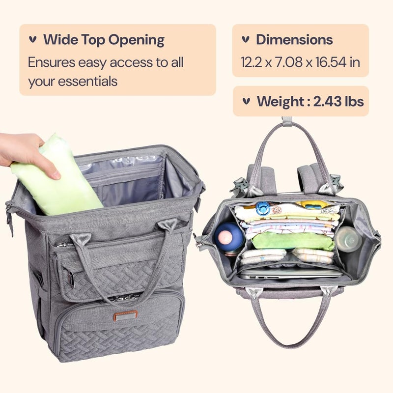 BabbleRoo Diaper Bag Backpack, Multifunction Large Bags with Changing Pad & Stroller Straps & Pacifier Case, Unisex Stylish Travel Back Pack Nappy Changing Bag for Moms Dads (gray) - Image 3