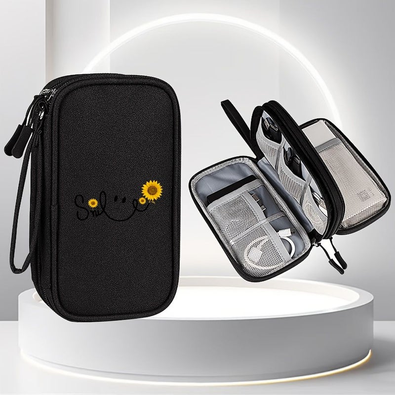 Navy Double Layer Cable Organizer Bag Large Capacity Travel Case - Image 5