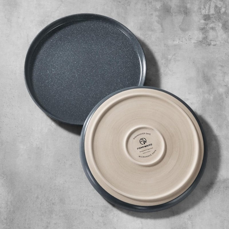 Famiware Milkyway Plates and Bowls Sets 12 Pieces Dinnerware Sets Reactive Glaze Dish Set Stoneware Dishes Set for 4 Matte Dark Charcoal - Image 5