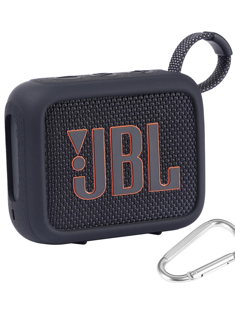 Excefore Silicone Case for JBL Go 4, Waterproof Portable Bluetooth Speaker Protective Sleeve, Ultra-Light Shockproof Cover with Carabine, Secure Fit, Black (Speaker Not Included)  - Image 1