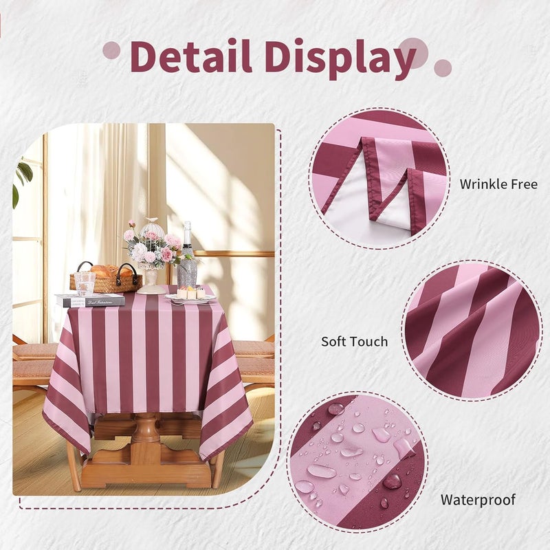 SoarDream Romantic Red Pink Stripe Tablecloth - 57×120 Inch Elegant Rectangle Table Cloth Waterproof Table Cover for Christmas Wedding Reception Outdoor Events Birthday Decoration - Image 3