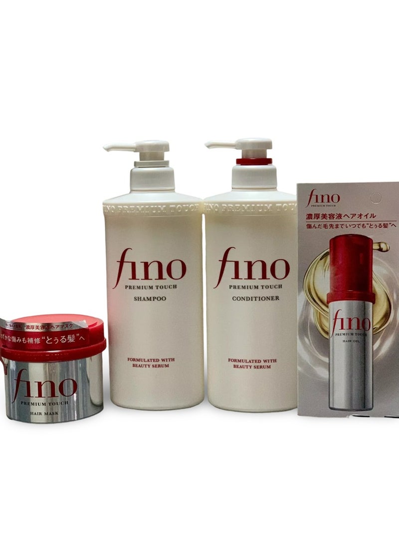 Fino Premium touch hair set Bundle 4 Pcs Hair Shampoo, conditioner , hair mask and Hair Oil - Image 1