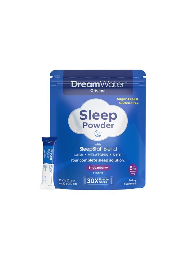 Dream Water Sleep Aid Powder; Melatonin 5mg, GABA, 5-HTP; Natural Flavors; Helps You to Fall Asleep, Fast, and Wake Refreshed; Snoozeberry, 30-Count - Image 1