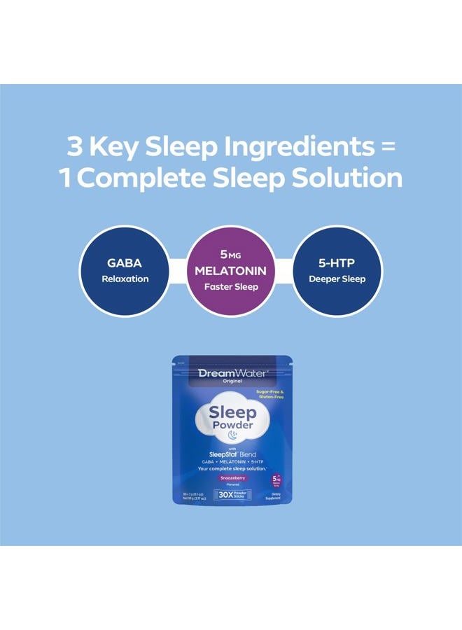Dream Water Sleep Aid Powder; Melatonin 5mg, GABA, 5-HTP; Natural Flavors; Helps You to Fall Asleep, Fast, and Wake Refreshed; Snoozeberry, 30-Count - Image 2
