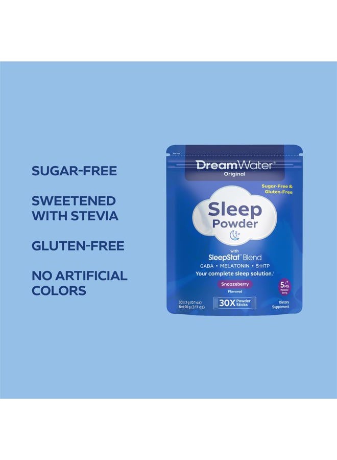 Dream Water Sleep Aid Powder; Melatonin 5mg, GABA, 5-HTP; Natural Flavors; Helps You to Fall Asleep, Fast, and Wake Refreshed; Snoozeberry, 30-Count - Image 3