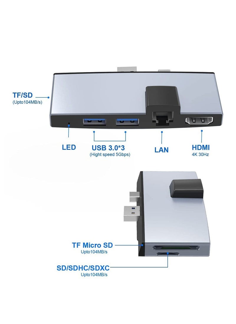 Y&D - USB C Hub, Surface Pro 4/5/6 Docking Station, 2 UsSB 3.0 Hub Ports SD & TF/Micro Memory Card Reader, Mini DP to 4K HDMI, 1USB Ethernet Adapter - Image 1
