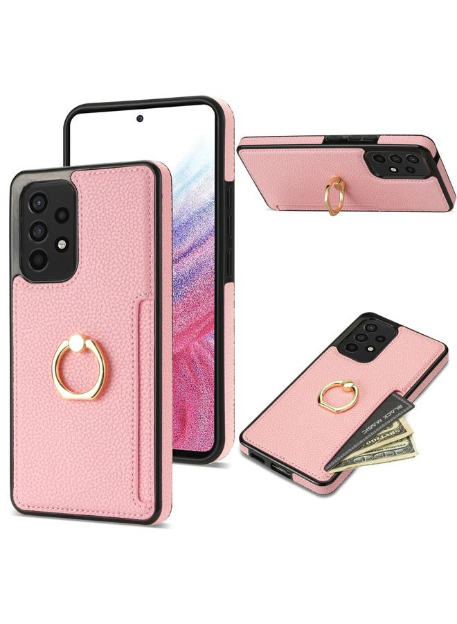 اس-توب جراب لهاتف Samsung Galaxy A53 5G، جراب خلفي من الجلد الليتشي مع حلقة للبطاقات - Image 1