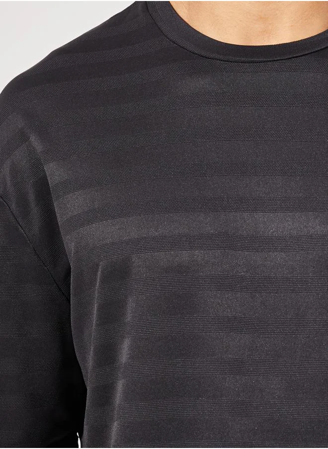 Styli Self Stripe Stretch Knit Oversized Crew Neck T-Shirt