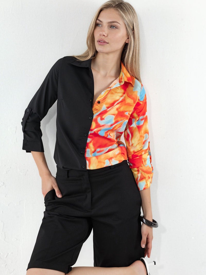 Jennyfer Women's Abstract Print Button-Front Shirt - Image 1