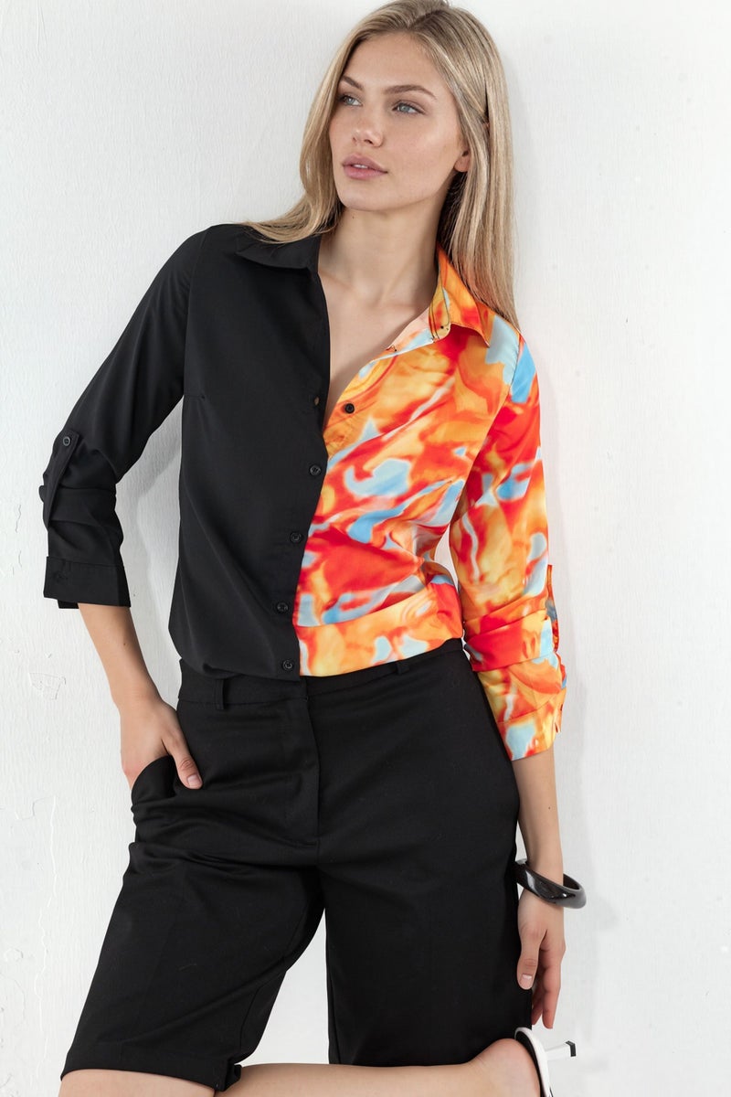 Jennyfer Women's Abstract Print Button-Front Shirt - Image 1