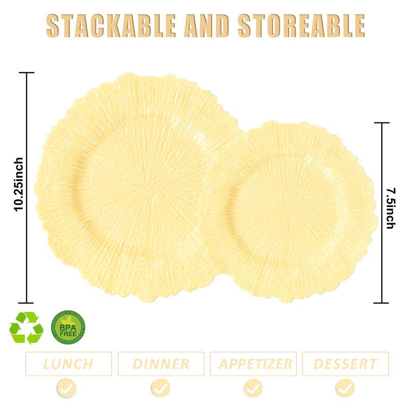 SUT 60PCS Light Yellow Plastic Plates, Disposable Plates, Include 10 inch Yellow Dinner Plates And 7 inch Dessert plates, plates Disposable Heavy Duty for Party/Picnic - Image 2