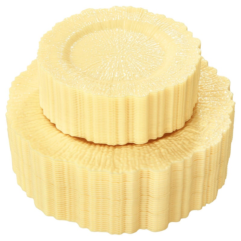 SUT 60PCS Light Yellow Plastic Plates, Disposable Plates, Include 10 inch Yellow Dinner Plates And 7 inch Dessert plates, plates Disposable Heavy Duty for Party/Picnic - Image 1