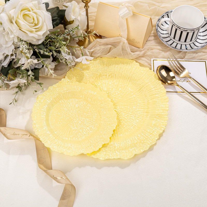 SUT 60PCS Light Yellow Plastic Plates, Disposable Plates, Include 10 inch Yellow Dinner Plates And 7 inch Dessert plates, plates Disposable Heavy Duty for Party/Picnic - Image 3