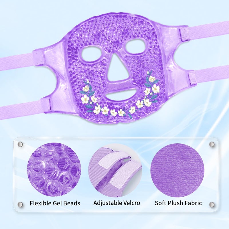 CONBELLA أقنعة الوجه الباردة من كونبيلا - قناع وجه ثلجي - كمادات ساخنة وباردة للهالات السوداء، الانتفاخ، الصداع النصفي، الصداع، التوتر، الاحمرار، أقنعة وجه مهدئة للنساء والرجال، العناية بالبشرة - Image 3