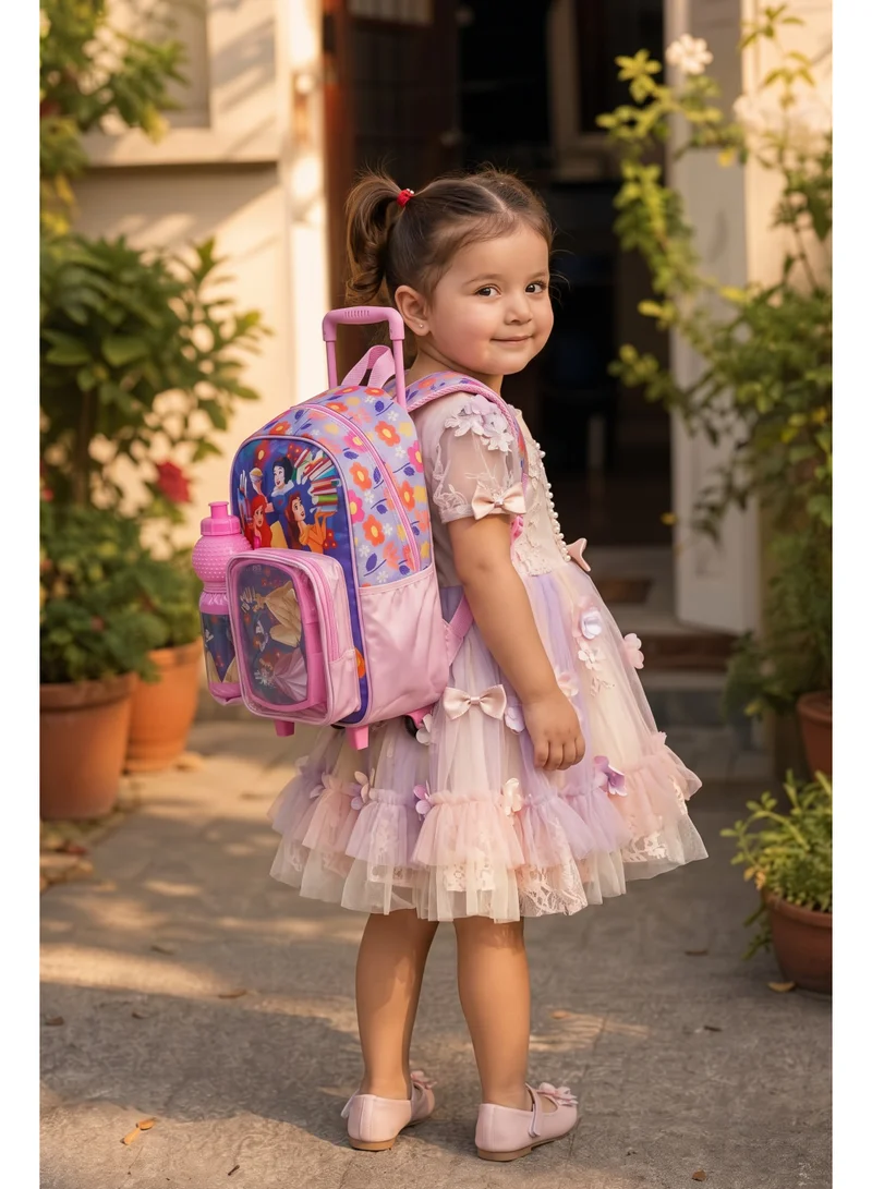 ديزني Disney Princess Toddler 3-in-1 Trolley School Set 13" | Rolling Backpack, Lunch Box & Water Bottle | Lightweight Kids School Bag | Travel Trolley Backpack for Girls