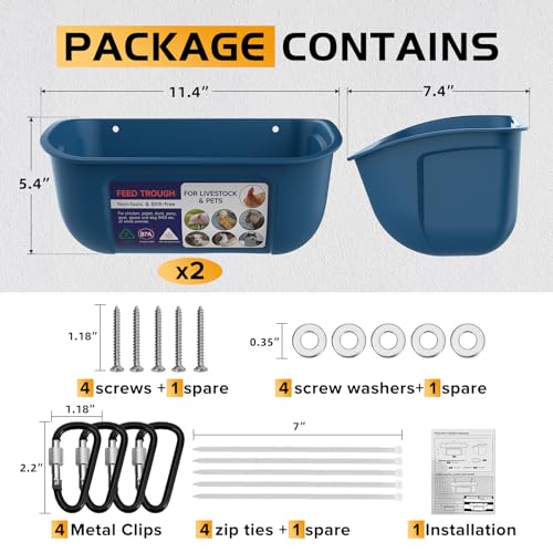 Goovilla Chicken Feeder Waterer, Hanging or Screw-in Fence Feeders with Clips, 2 Pack 5 Quart Goat Feeding Supplies, Duck Piglet Sheeple Coop Dog Livestock Poultry Plastic Feeder Trough Bucket, Blue - Image 4