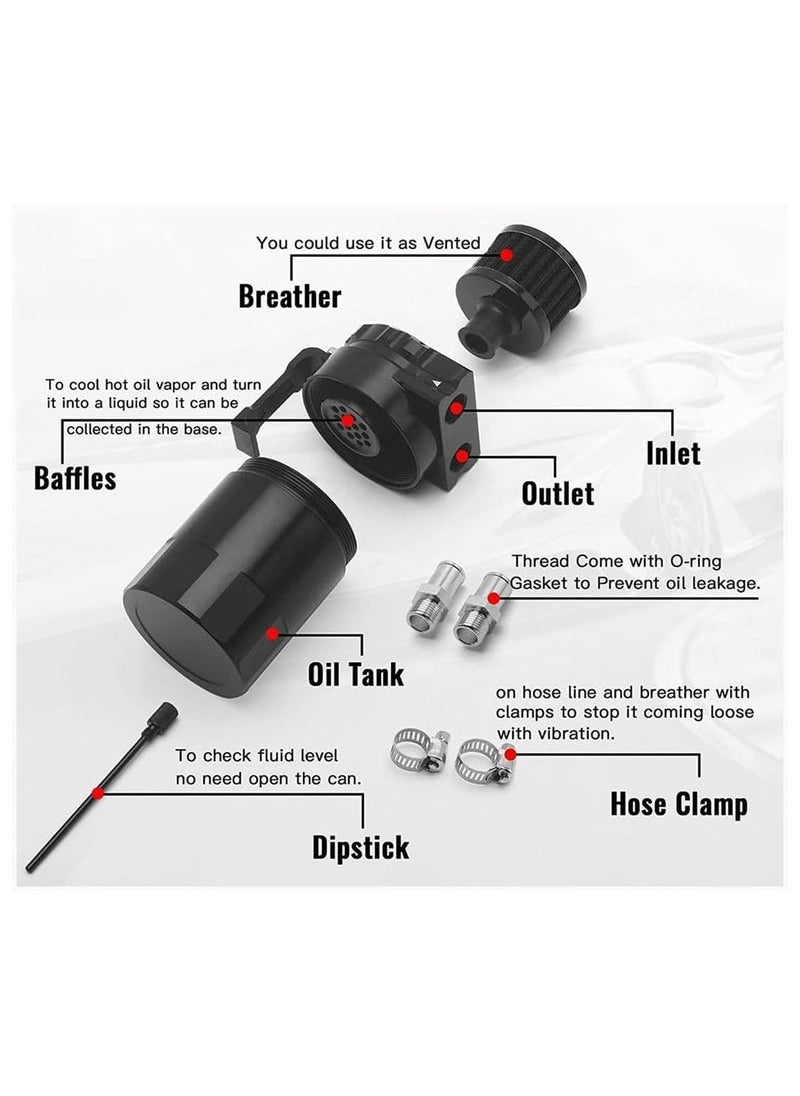 Generic Universal Oil Catch Can 300ml Polished Engine Air Oil Separator Tank Oil Reservoir Kit With Air Filter  - Image 3