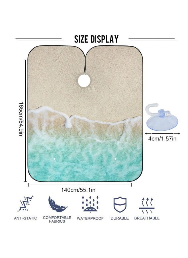 visesunny - Barber Cape Blue Ocean Wave Sandy Beach Polyester Hair Cutting Salon Cape Apron Anti-Static Haircut Water-Resistant Shaving Cloth Beard Shaving Bib Hairdressing Cape - Image 1