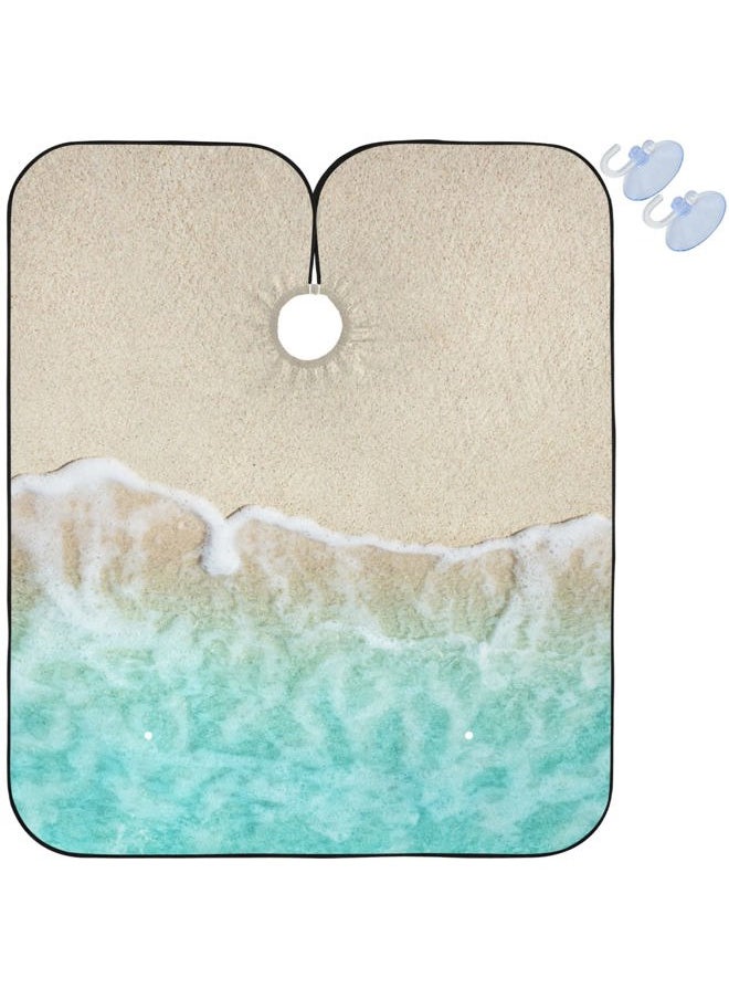 visesunny - Barber Cape Blue Ocean Wave Sandy Beach Polyester Hair Cutting Salon Cape Apron Anti-Static Haircut Water-Resistant Shaving Cloth Beard Shaving Bib Hairdressing Cape - Image 1