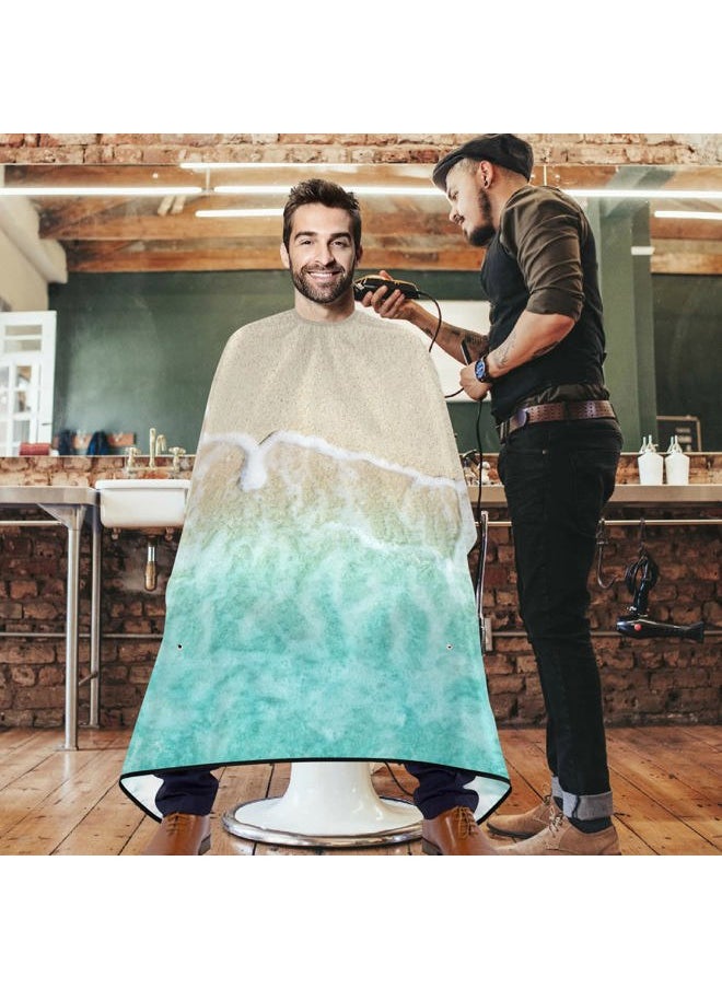 visesunny - Barber Cape Blue Ocean Wave Sandy Beach Polyester Hair Cutting Salon Cape Apron Anti-Static Haircut Water-Resistant Shaving Cloth Beard Shaving Bib Hairdressing Cape - Image 1