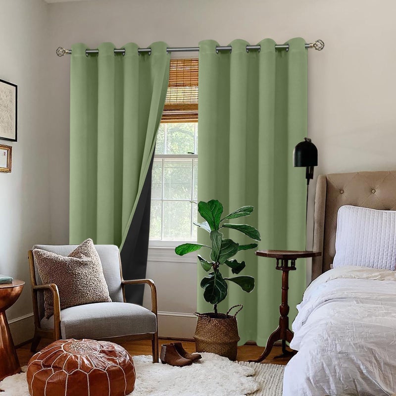 BGment بجلات حرارية معزولة بنسبة 100 ٪ الستائر اللعين لغرفة النوم مع بطانة سوداء طبقة مزدوجة الكاملة الغرفة الداكنة ضوضاء تقليل الستار جروميت (52 × 84 بوصة العشب الأخضر 2 لوحات) - Image 2