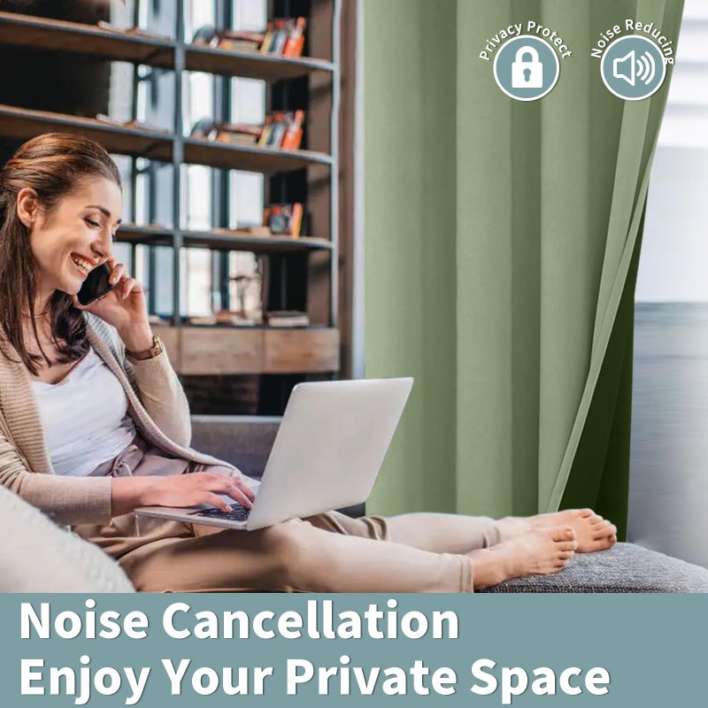 BGment بجلات حرارية معزولة بنسبة 100 ٪ الستائر اللعين لغرفة النوم مع بطانة سوداء طبقة مزدوجة الكاملة الغرفة الداكنة ضوضاء تقليل الستار جروميت (52 × 84 بوصة العشب الأخضر 2 لوحات) - Image 5