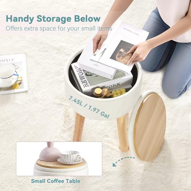 BRIAN & DANY Vanity Stool, Sherpa Vanity Stool Chair with Storage, Round Makeup Chair Soft Padded Seat with Legs for Bedroom (White) - Image 5