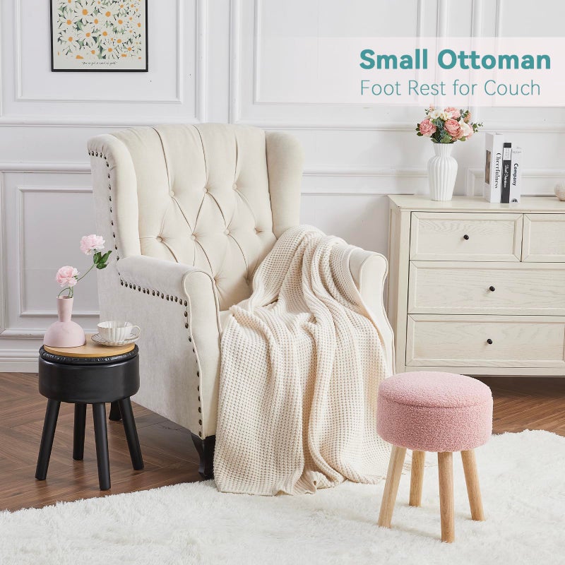BRIAN & DANY Vanity Stool, Sherpa Vanity Stool Chair with Storage, Round Makeup Chair Soft Padded Seat with Legs for Bedroom (White) - Image 4