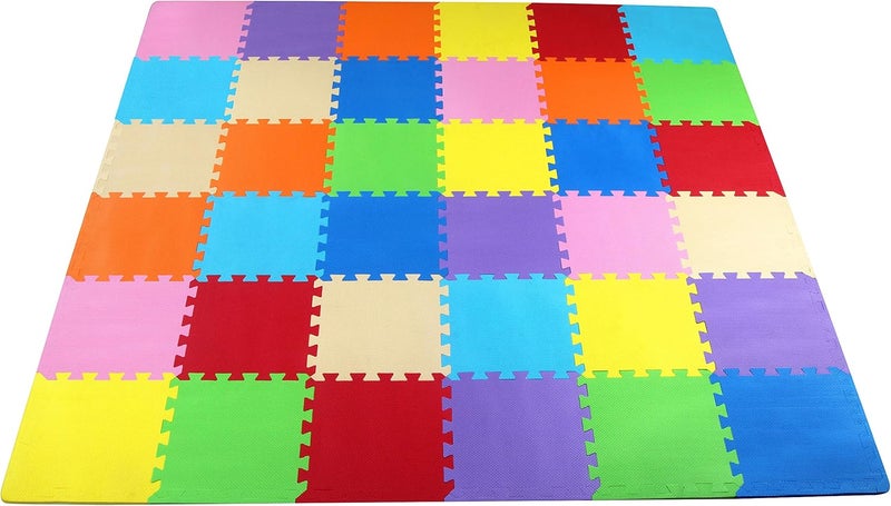 BalanceFrom 36-Pack 12x12 Inches EVA Interlocking Foam Play Tile Mat, Multicolored – 0.4-Inch Thick Non-Slip Puzzle Flooring for 36 Square Feet in Playroom, Nursery, or Playpen at Home - Image 1
