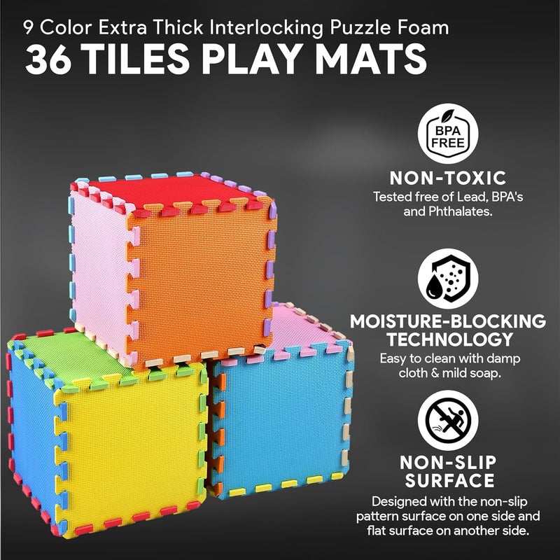BalanceFrom 36-Pack 12x12 Inches EVA Interlocking Foam Play Tile Mat, Multicolored – 0.4-Inch Thick Non-Slip Puzzle Flooring for 36 Square Feet in Playroom, Nursery, or Playpen at Home - Image 2